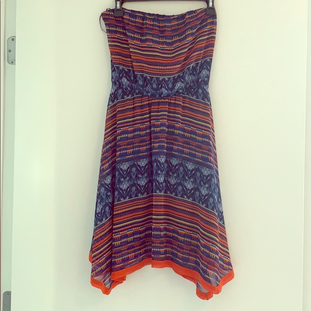 Strapless asymmetrical mini dress